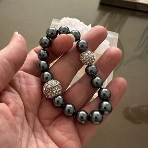 Gray Pearl Pave Ball Crystal Magnetic Close Bracelet